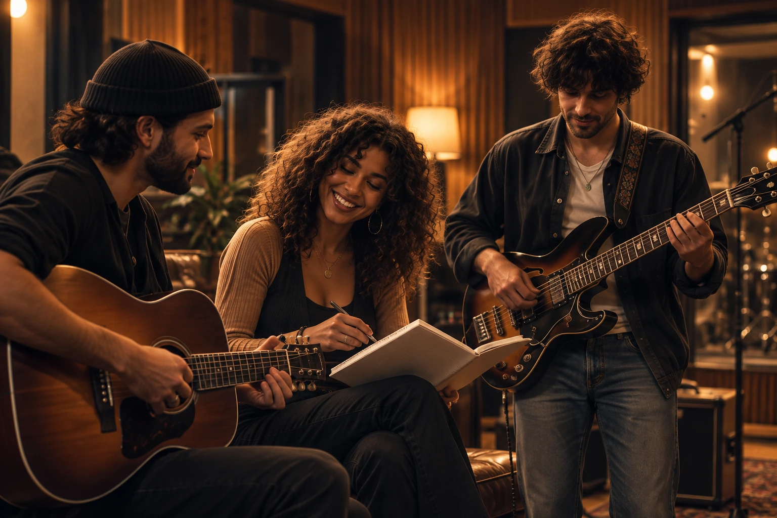 Musicians collaborating on an original song